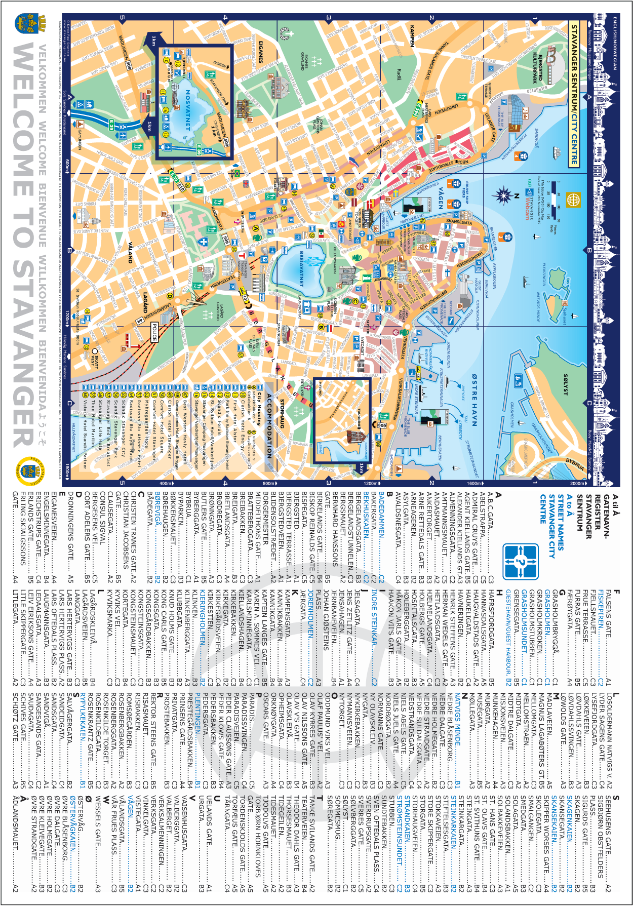 Street Map - Stavanger City Centre with Street Index